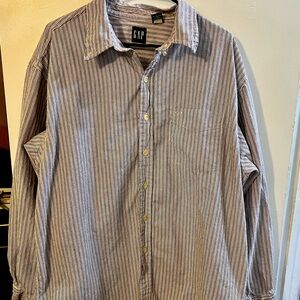 GAP Men's Casual Striped Shirt - Blue and White XL